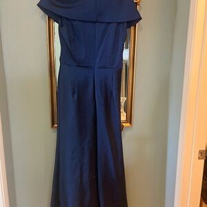 Elegant Navy Blue Off-Shoulder Dress